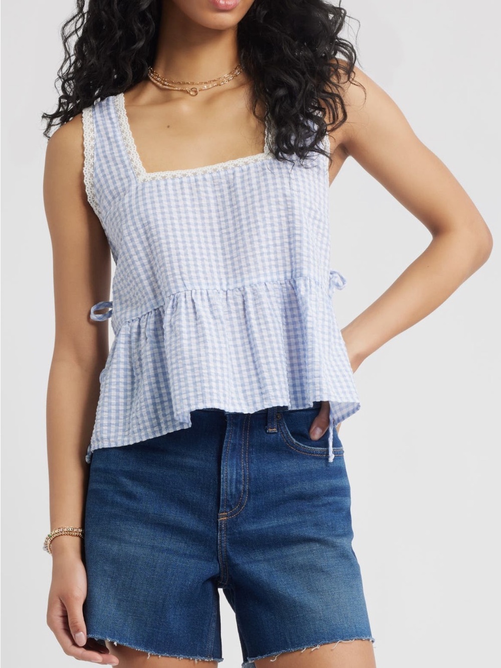 BP. Gingham Side Tie Tank
